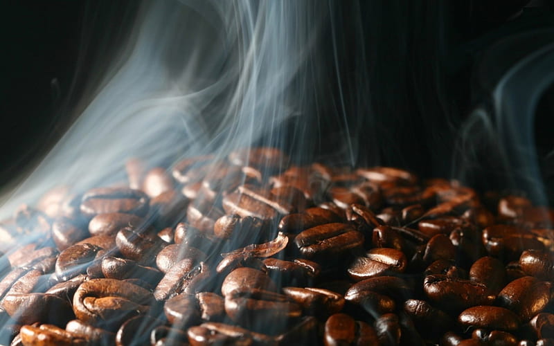 roasted coffee beans, roasted, steam, coffee, beans, HD wallpaper