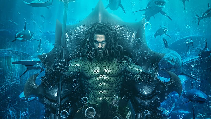 Aquaman 2018, fantasy, movie, comics, aquaman, jason momoa, poster, water, blue, man, actor, HD wallpaper