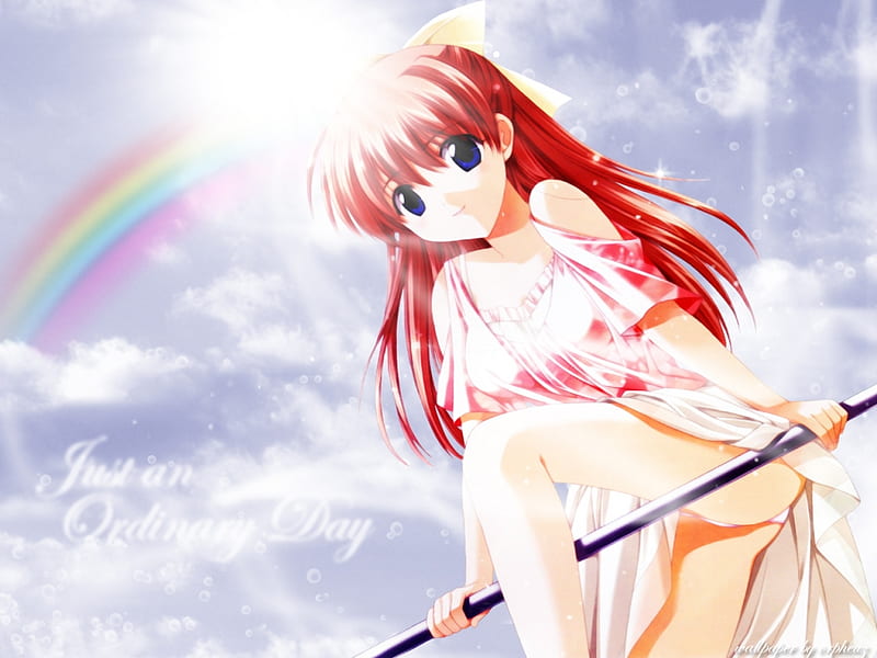 Just An Ordinary Day, female, cloud, sun, sunlight, rainbow, sky, sexy, girl, anime, hot, HD wallpaper