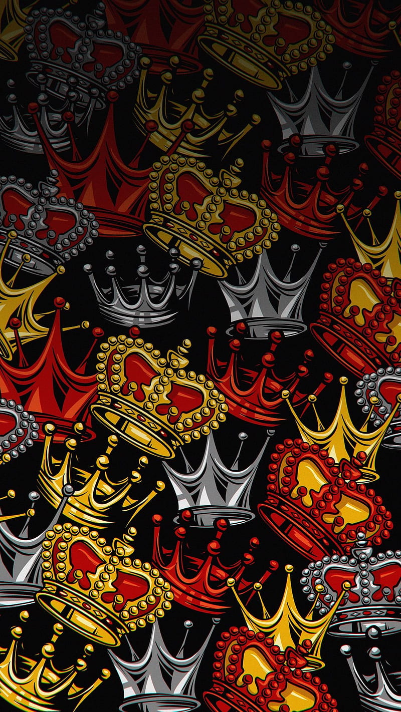 Crowns, crown, drawings, golden king, red, silver, HD phone wallpaper