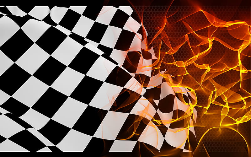 checkered flag, finish, fire, flame, finish flag, HD wallpaper