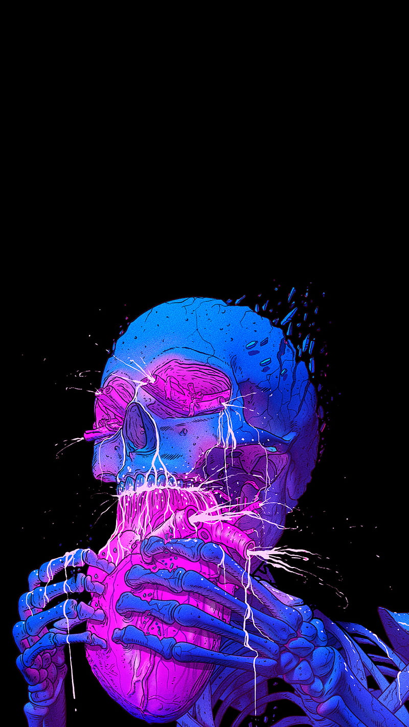 skull eating heart, colorful, eat, skeleton, HD phone wallpaper