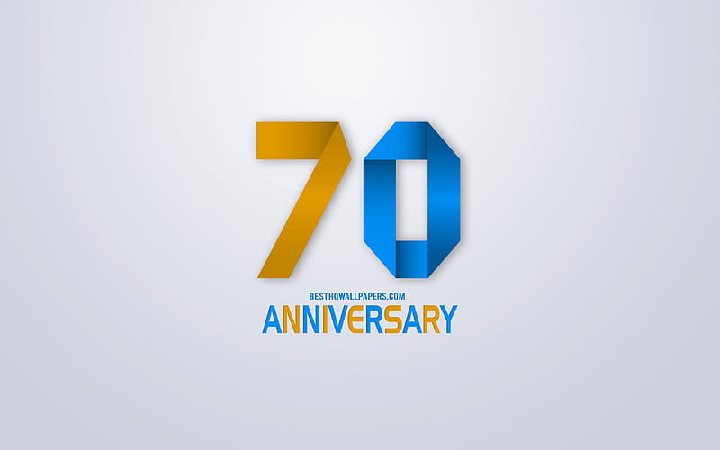 70th Anniversary sign, origami anniversary symbols, blue orange origami digits, White background, origami numbers, 70th Anniversary, creative art, 70 Years Anniversary, HD wallpaper