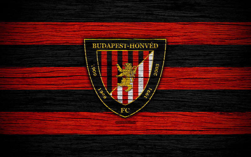 Honved FC Hungarian Liga, soccer, NB I, football club, Hungary, Budapest Honved, football, wooden texture, FC Honved, HD wallpaper