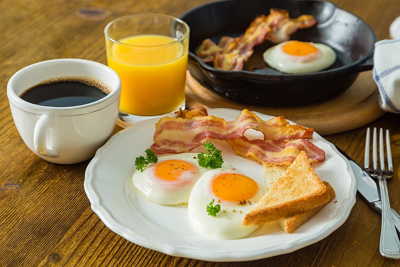 Food, Breakfast, Bacon, Coffee, Cup, Egg, Juice, Still Life, HD wallpaper
