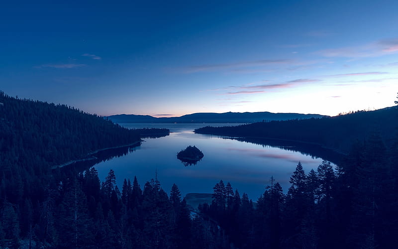 Lake Tahoe, darkness, mountain lake, Emerald Bay State Park, USA, California, HD wallpaper