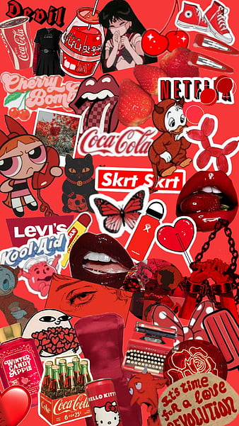 Red aesthetic, aesthetic, aesthetic collage, aesthetic red, girl, logos, red, red aesthetic collage, red collage, HD phone wallpaper