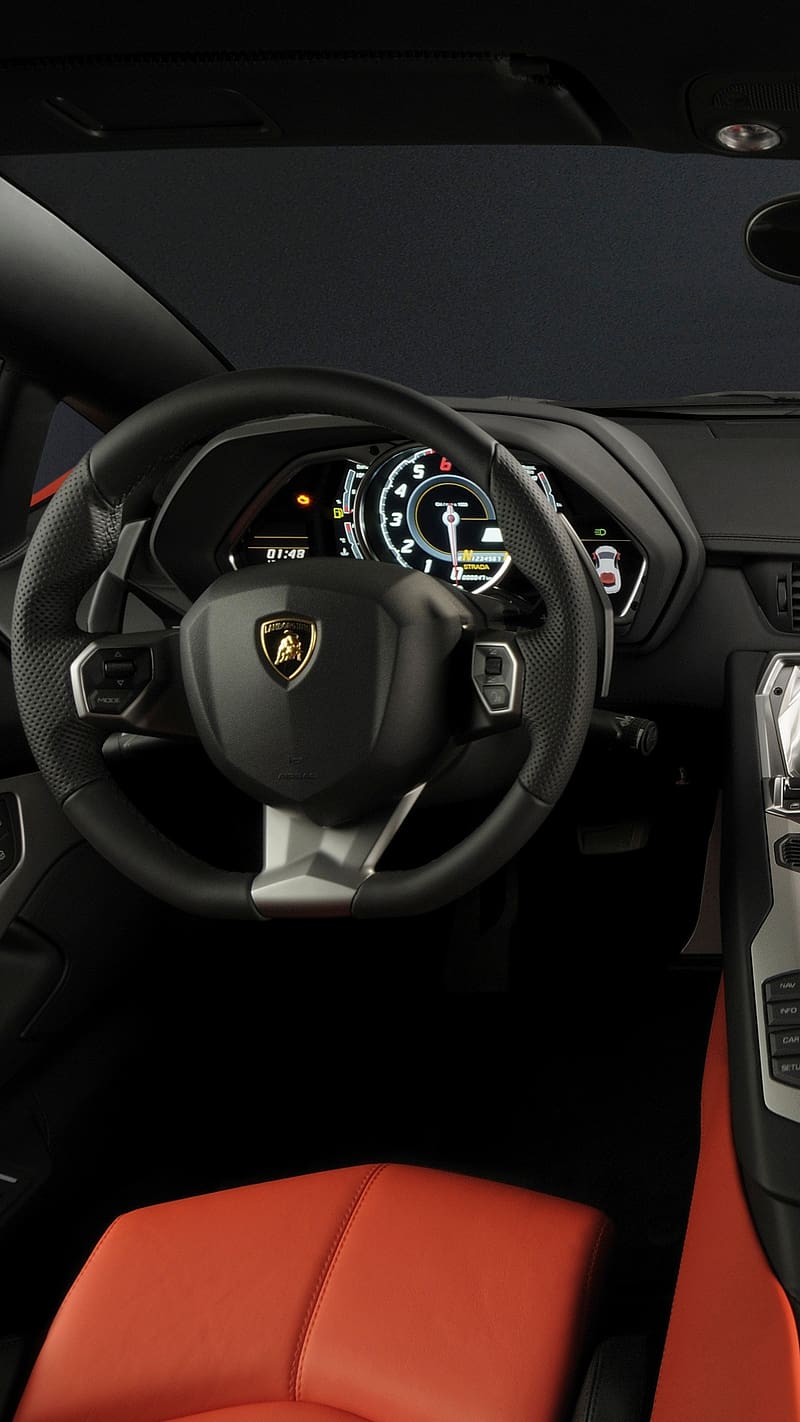 Black Lamborghini Inside View, black lamborghini, lamborghini inside view, car, speed, speed display, HD phone wallpaper