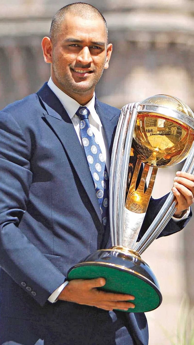 Dhoni With Icc Cricket World Cup, dhoni , icc cricket world cup, cricketer, batsman, captain, legend, HD phone wallpaper