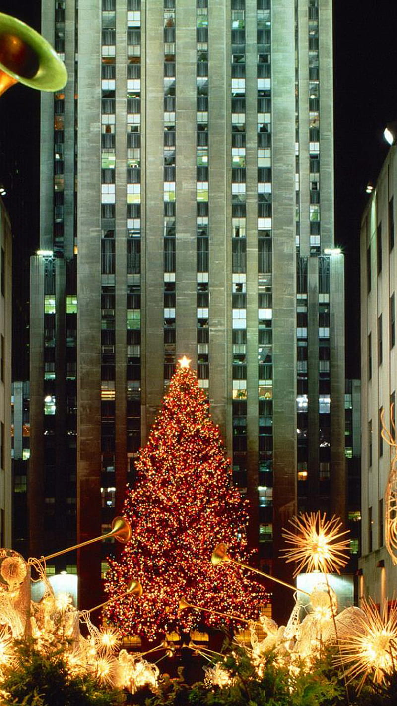 Christmas Tree, new york, home alone, city, building, HD phone wallpaper