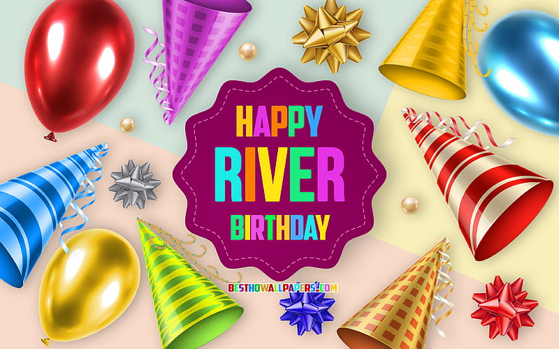 Happy Birtay River Birtay Balloon Background, River, creative art, Happy River birtay, silk bows, River Birtay, Birtay Party Background, HD wallpaper