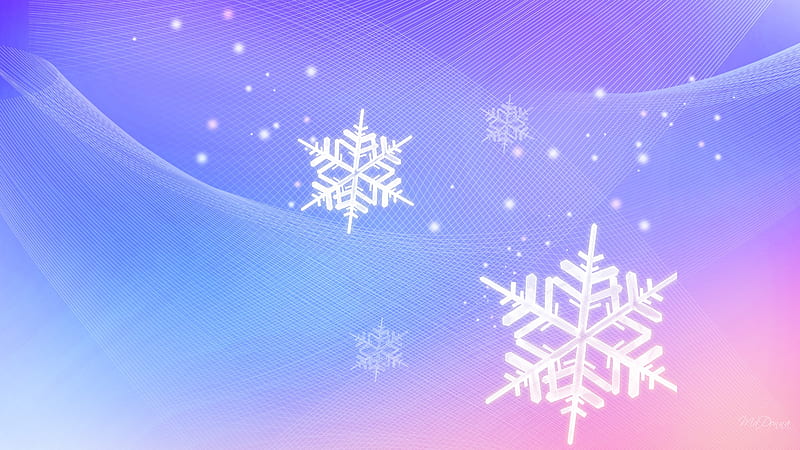 Winter Pink and Blue, netting, snow, snowflakes, pastel, pink, blue, winter, HD wallpaper