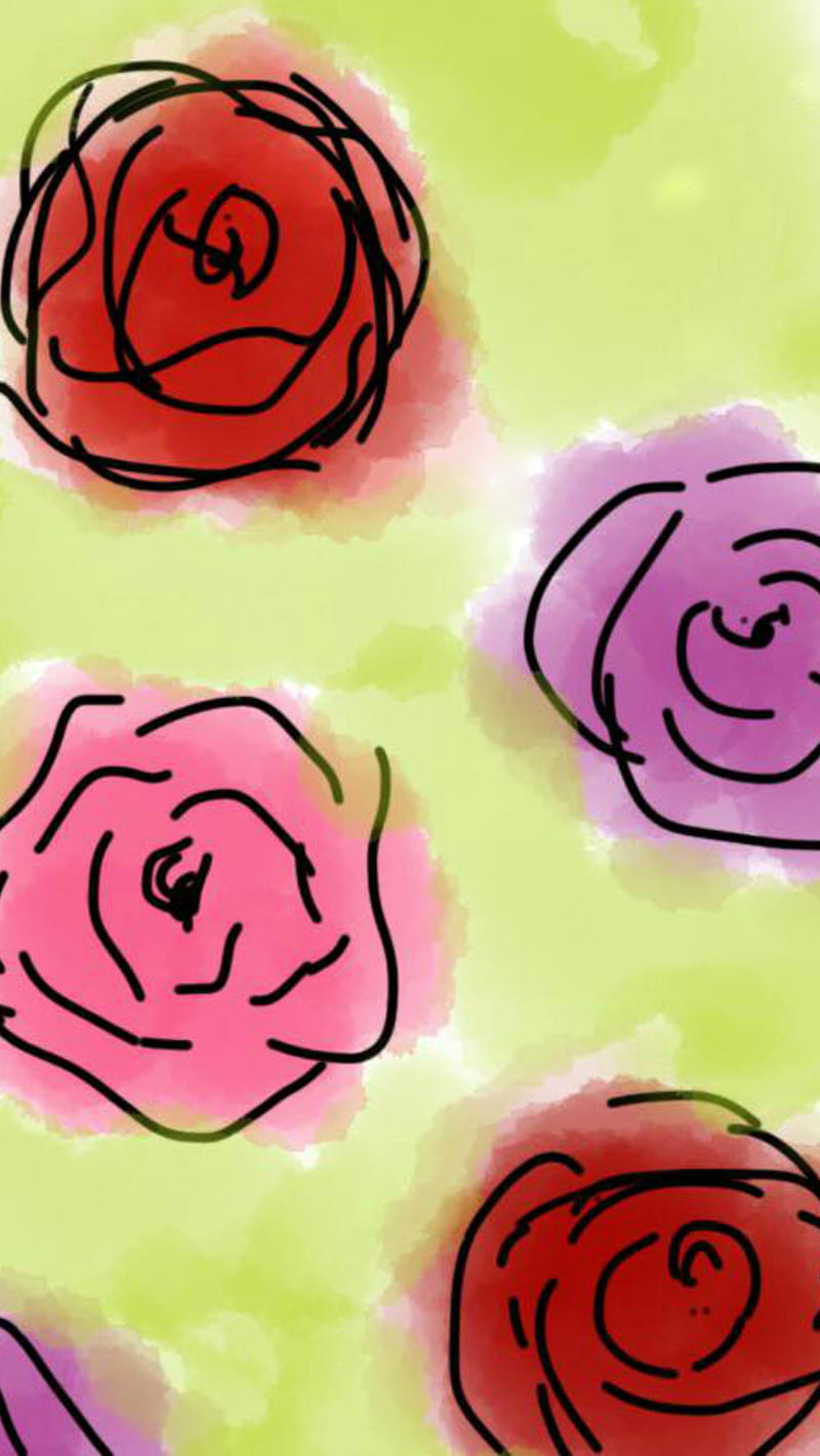 pradaflowers, designs, flowers, green, iphone 6, pink, purple, red, HD phone wallpaper