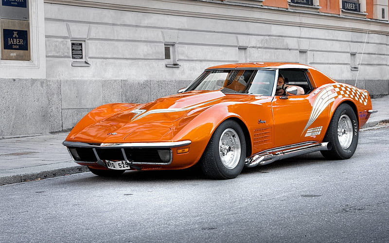 retro cars, classic, sports cars, chevrolet corvette, orange corvette, HD wallpaper