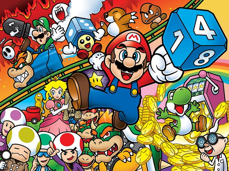 It's a Mario Party Time!, Bowser, Luigi, Goomba, Mario Party Advance, Yoshi, Toad, Peach, Mario, HD wallpaper