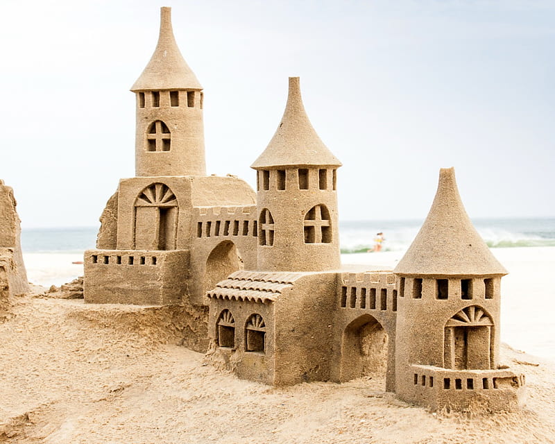 Sand Castle, beach, sand, castle, tower, HD wallpaper