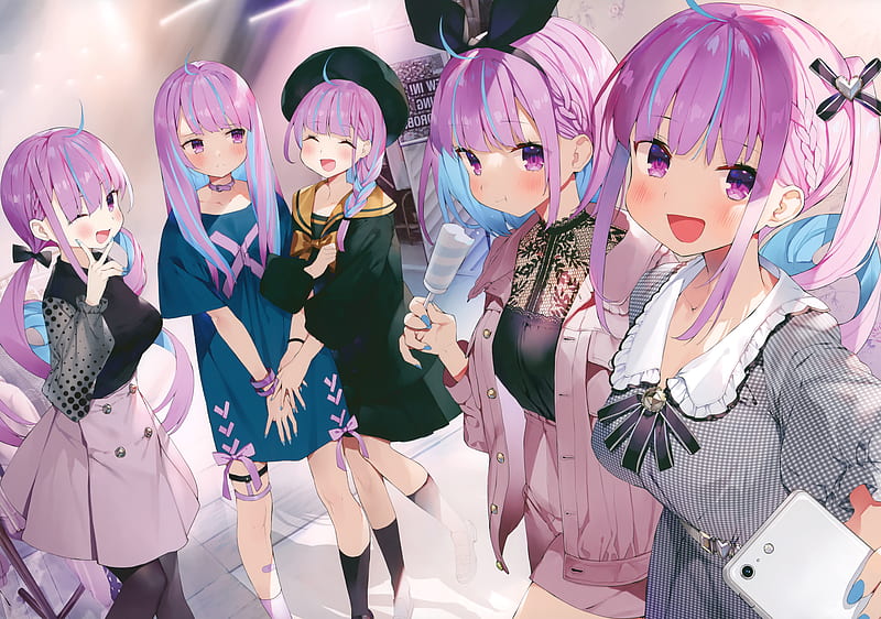Anime, Virtual Youtuber, Girl, Hololive, Minato Aqua, Pink Hair, Purple Eyes, Two-Toned Hair, HD wallpaper