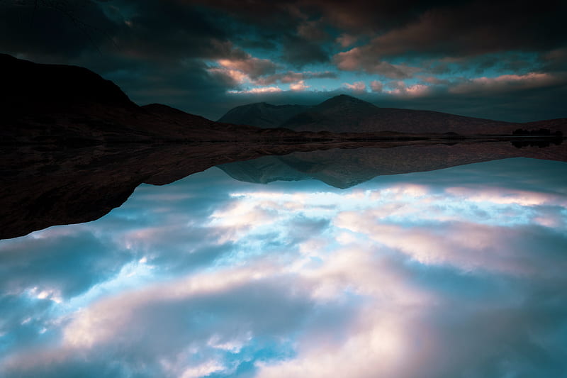 lake, mountains, reflection, clouds, landscape, HD wallpaper