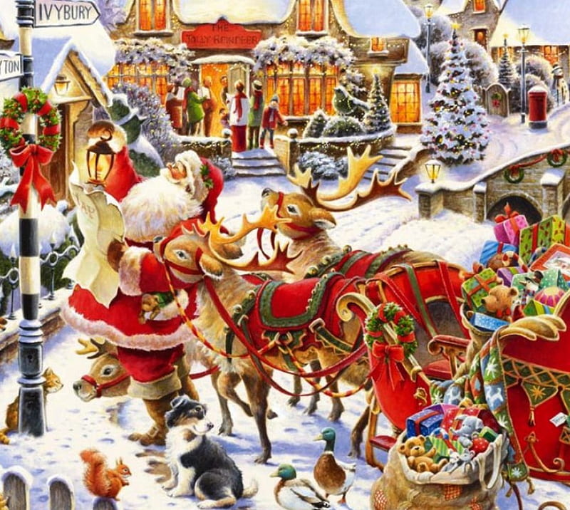 Merry christmas, gift, santa claus, snow, winter, xmas, HD wallpaper ...