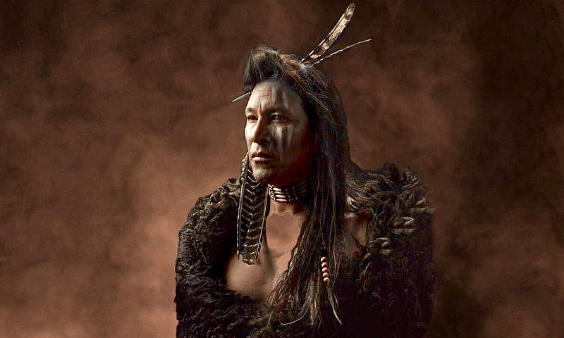 Proud Native Warrior, Indigenous man, stately, warrior, Fur robe, feather, Native American, browns, HD wallpaper