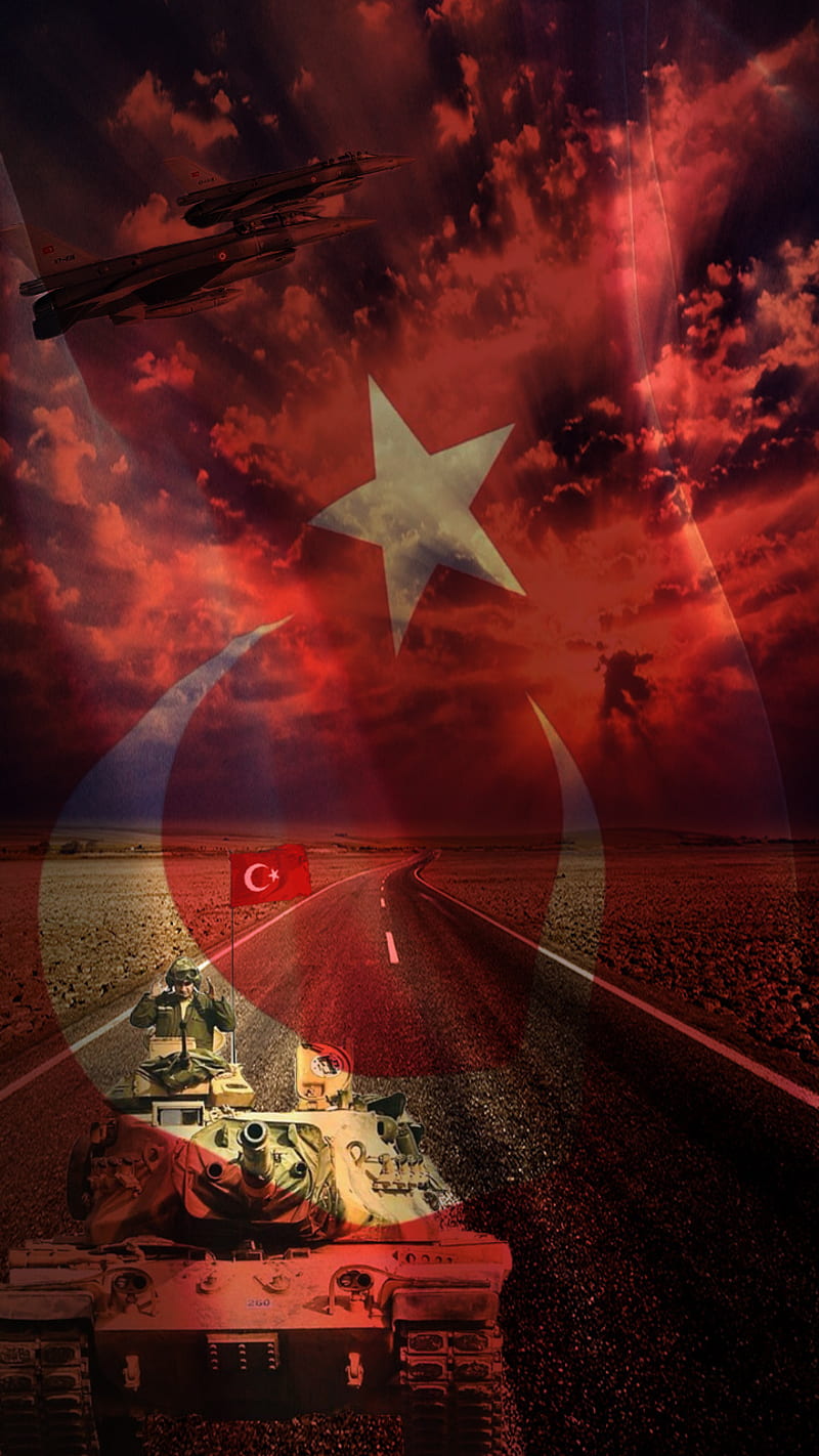 WAR, flag, gokyuzu, tank, turk, turko, ucak, HD phone wallpaper