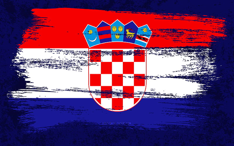 Flag of Croatia, grunge flags, European countries, national symbols, brush stroke, Croatian flag, grunge art, Croatia flag, Europe, Croatia, HD wallpaper
