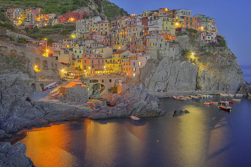 Towns, Manarola, House, Italy, Light, Liguria, Rock, HD wallpaper