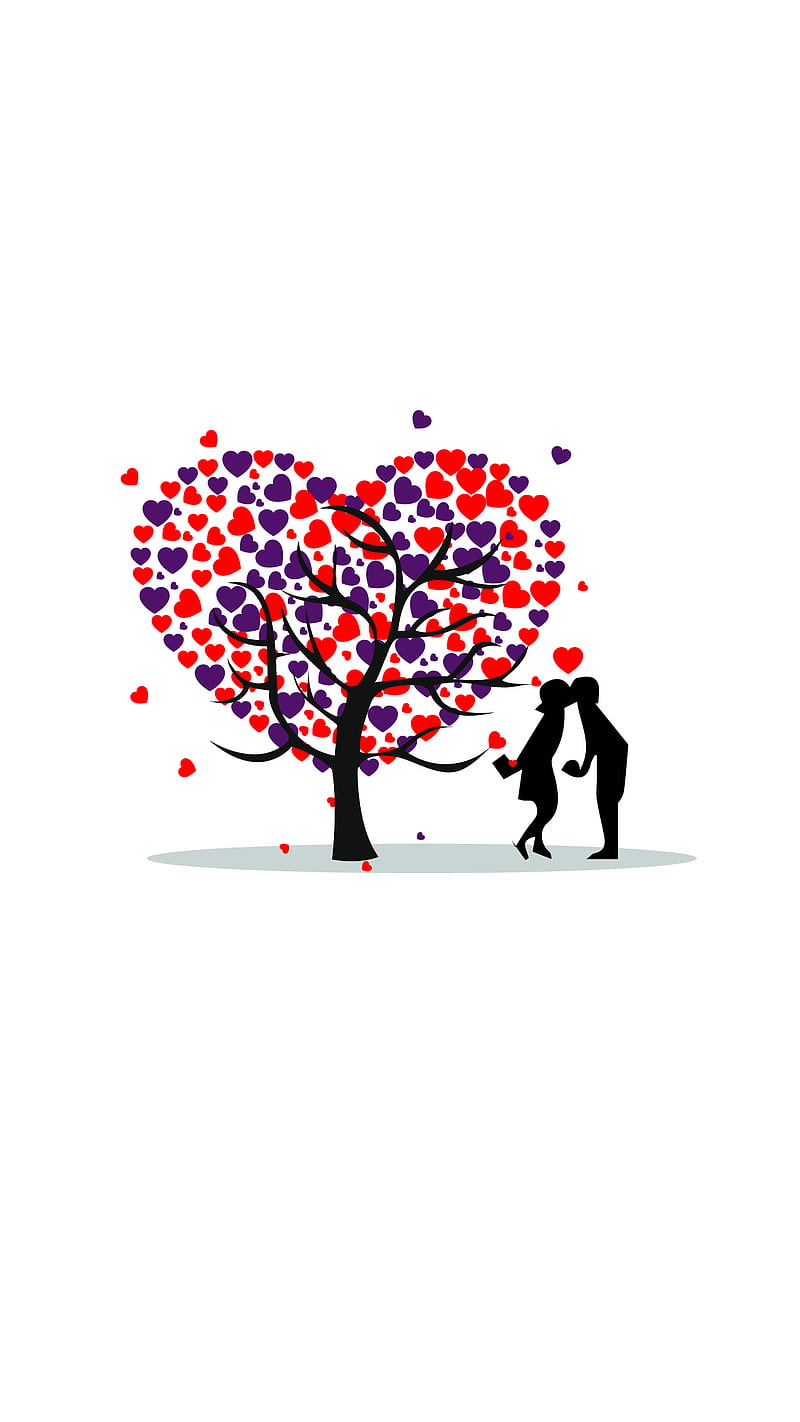 Valentine, black, days, heart, purple, red, tree, HD phone wallpaper