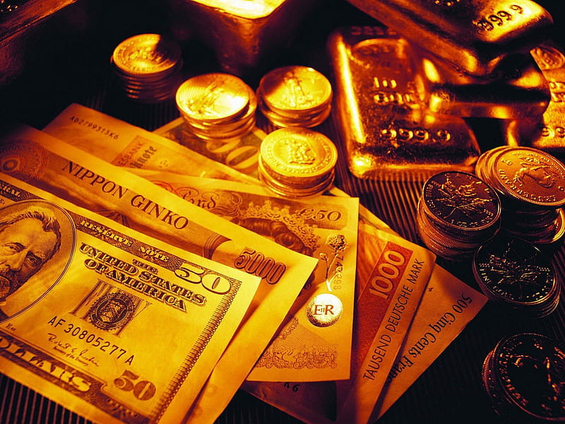 Pure Gold, gold, solid gold, gold bars, gold coins, HD wallpaper