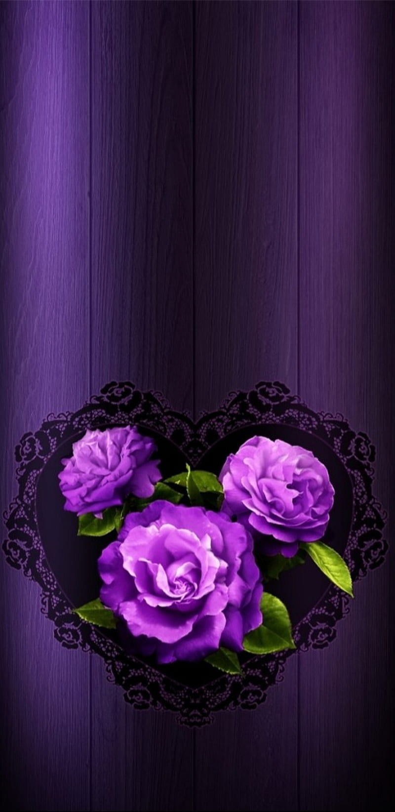Laced Floral Heart, bonito, black, flower, girly, lace, pretty, purple, rose, roses, HD phone wallpaper