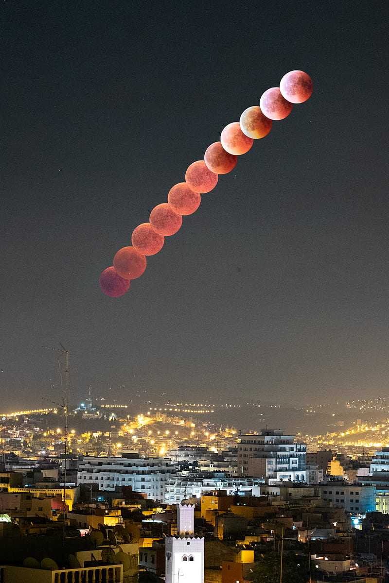 time lapse graphy of total lunar eclipse, HD phone wallpaper