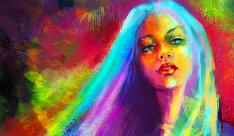 Rainbow Colored Girl, pretty, art, bonito, rainbow, woman, jessica truscott, fantasy, girl, digital, HD wallpaper