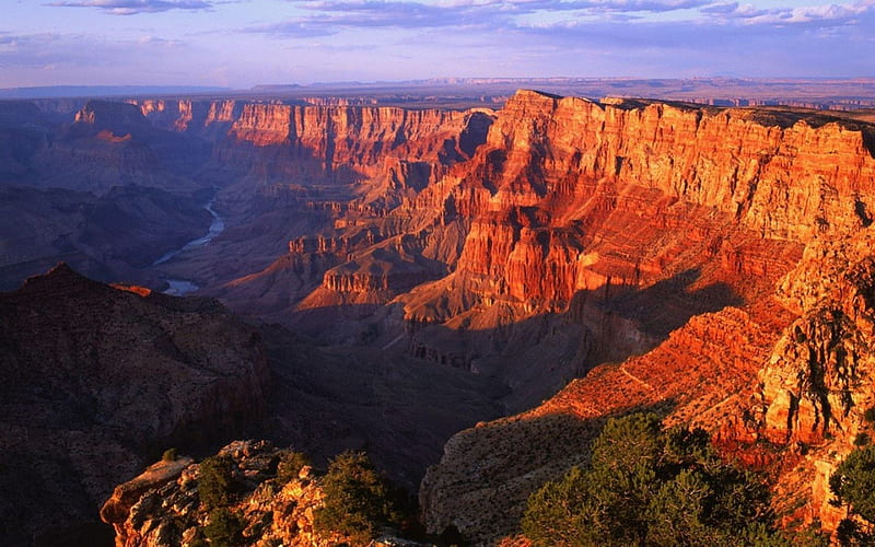 Navajo Point Grand Canyon, Arizona, sun, rock, orange, sunlight, arizona, shadow, sky, clouds, canyon, daylight, day, nature, HD wallpaper