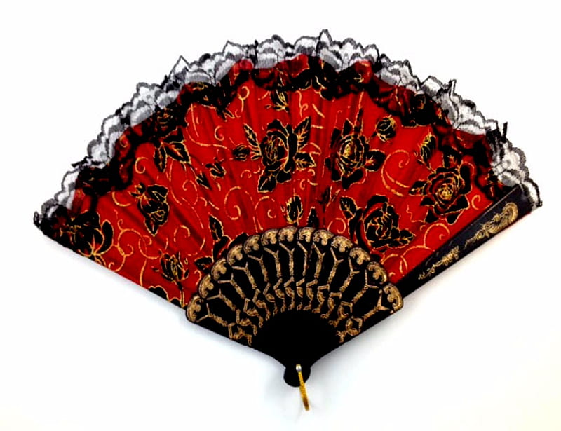 Mexican And Spanish Hand Fan, Black, Red, Fan, White, graphy, Hand, Lacy, HD wallpaper