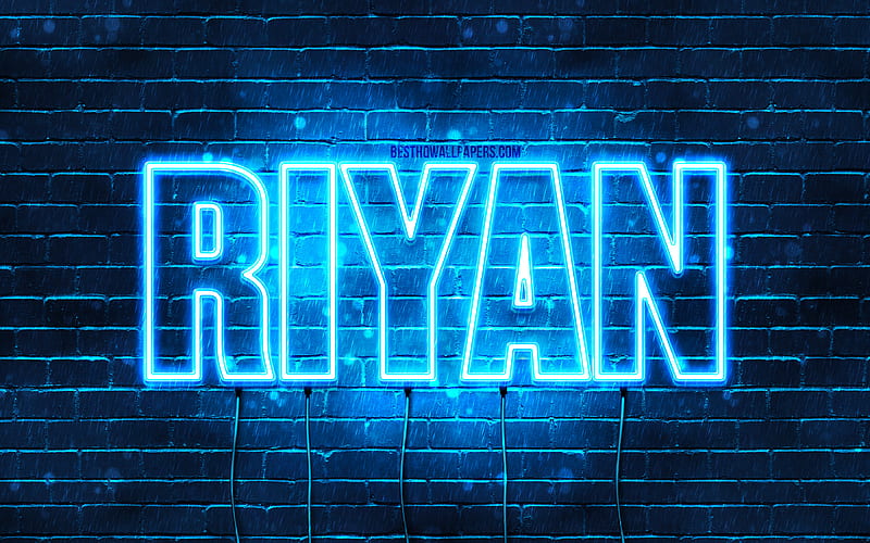 Riyan, , with names, Riyan name, blue neon lights, Happy Birtay Riyan, popular arabic male names, with Riyan name, HD wallpaper