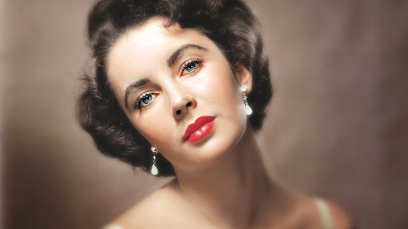 Liz Taylor, red, girl, actress, beauty, portrait, woman, blue eyes, HD wallpaper