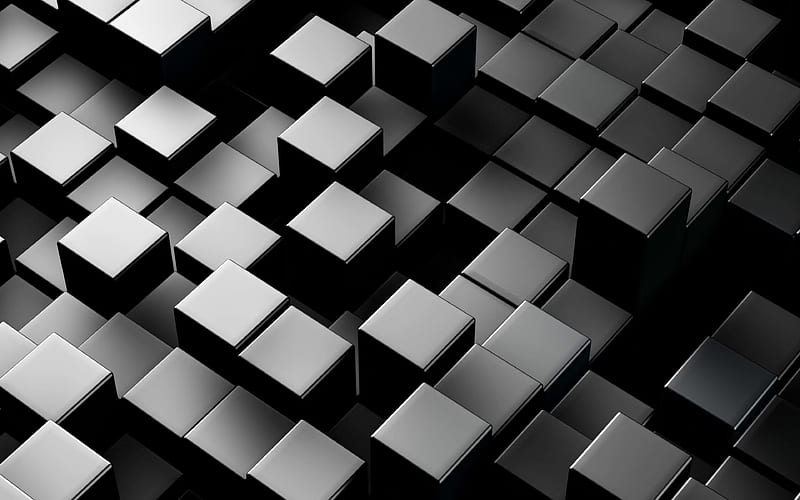 black 3d boxes 3D cubes textures, black backgrounds, 3D textures, cubes textures, HD wallpaper