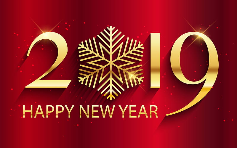 2019 golden digits, red background, creative, Happy New Year 2019, golden digits, 2019 concepts, yellow lights, 2019 on red background, 2019 year digits, HD wallpaper