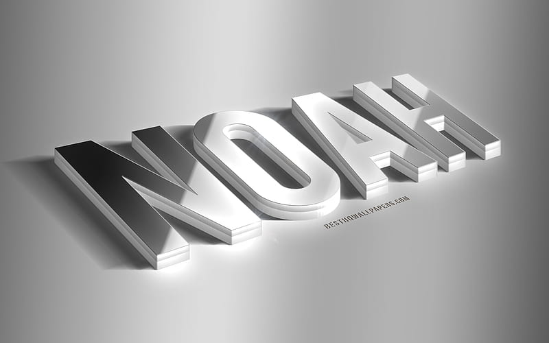 Noah, silver 3d art, gray background, with names, Noah name, Noah greeting card, 3d art, with Noah name, HD wallpaper