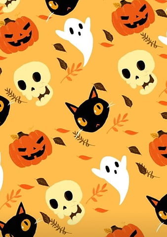 Cartoon spooky, halloween, cat, ghost, skull, pumpkin, holiday, HD phone  wallpaper | Peakpx