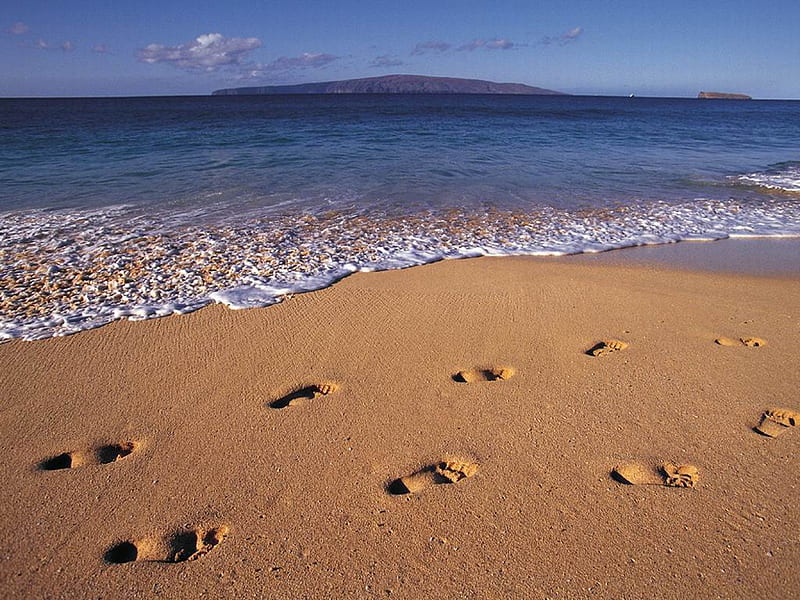 Footprints on the Beach, foot prints, sand, footprints, HD wallpaper