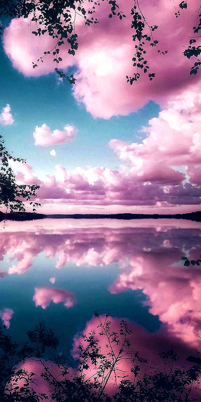 Pink sea, reflection, sky, HD phone wallpaper