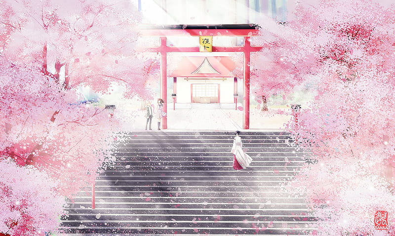 Noragami, sakura, torii, japanese, manga, cherry blossom, japan, fantasy,  anime, HD wallpaper | Peakpx
