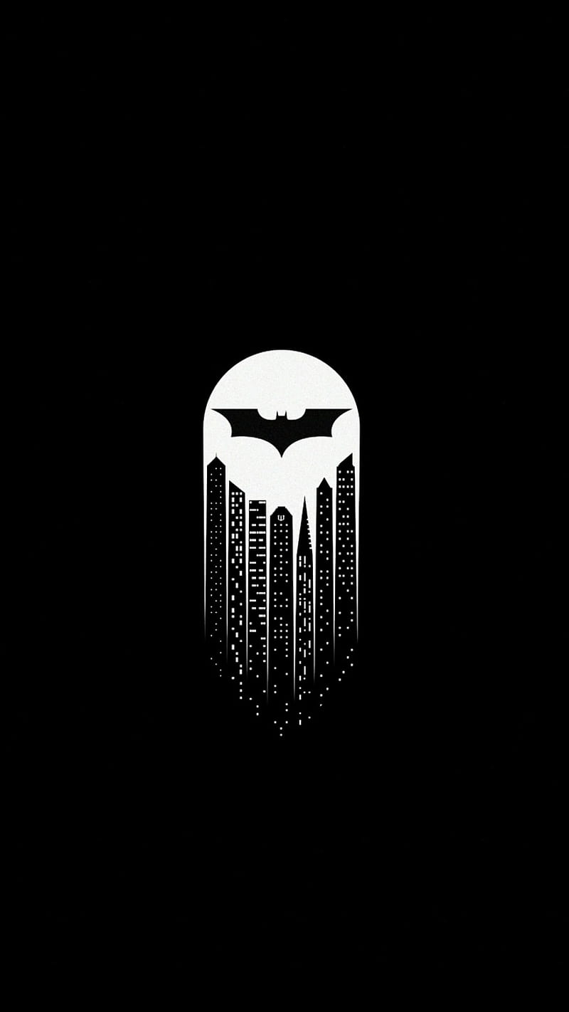 BatCity, amoled, batman, minimal, HD phone wallpaper
