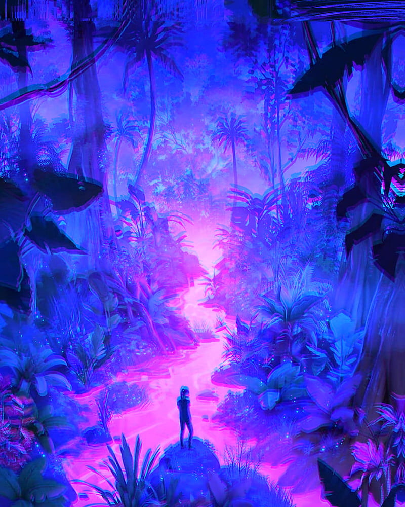 Aesthetic Forest, blue, cool, dark, dream, forest, gaming, nice, purple, HD phone wallpaper