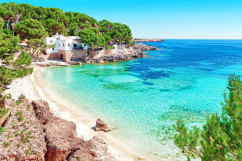 graphy, beach, House, Mallorca, Sea, Spain, HD wallpaper