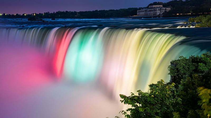 Niagara Falls, 7k, USA, evening, illumination, lighting, waterfall, Niagara, HD wallpaper