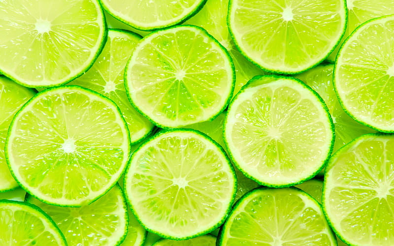 limes, green lemons, lemon wedges, tropical fruits, lemons, fruits, lemon textures, food textures, background with lemons, HD wallpaper
