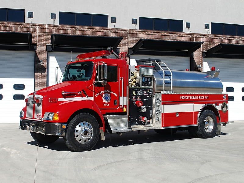 kenworth t300, building, kenworth, fire, truck, HD wallpaper