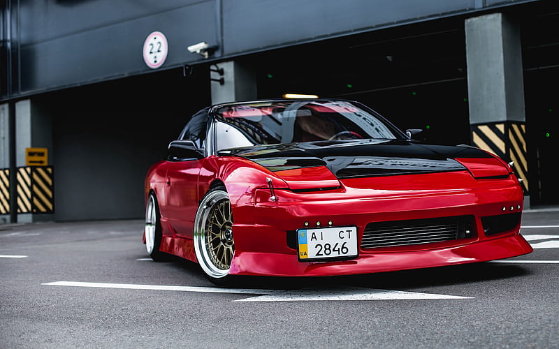 Nissan 200SX, stance, tuning, japanese cars, s14, red 200SX, Nissan, HD wallpaper